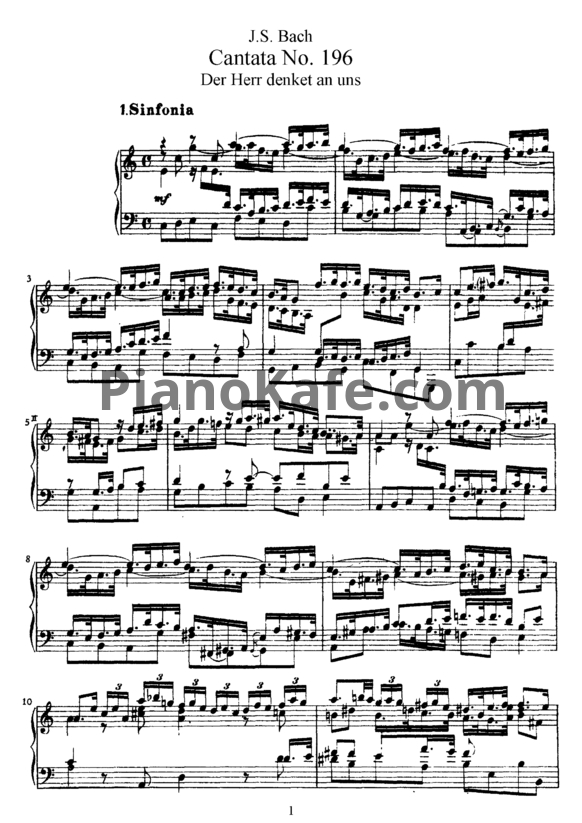 Ноты И. Бах - Кантата №196 "Der herr denket an uns" (BWV 196) - PianoKafe.com