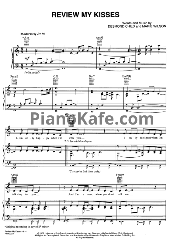 Ноты Lara Fabian - Review My Kisses - PianoKafe.com