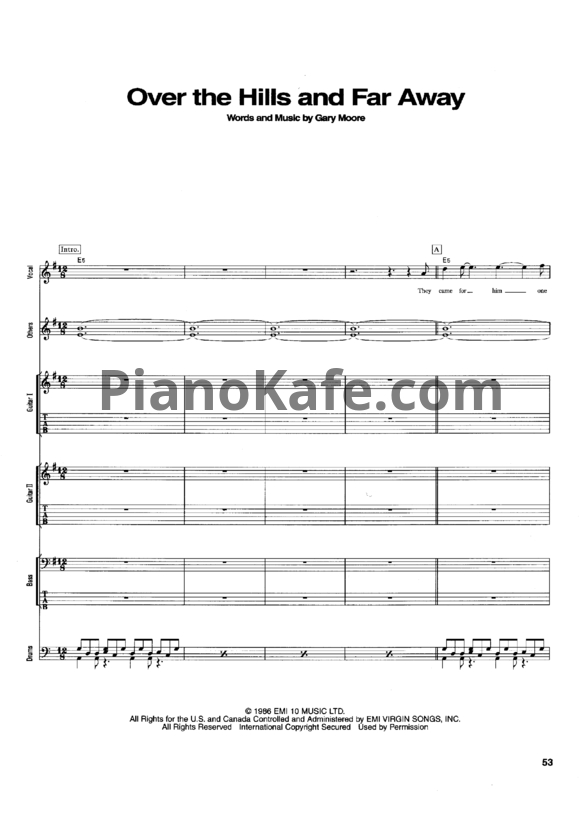 Ноты Gary Moore - Over the hills and far away (Партитура) - PianoKafe.com