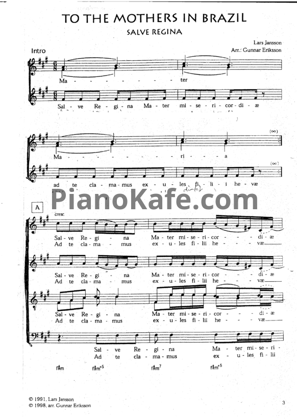 Ноты Л. Янсон - Матерям Бразилии (Хоровая партитура) - PianoKafe.com