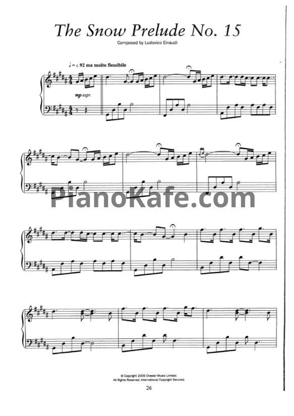 Ноты Ludovico Einaudi - The snow prelude No.15 - PianoKafe.com