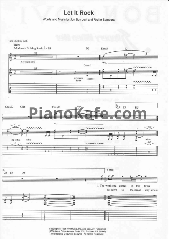 Ноты Bon Jovi - Slippery when wet (Книга нот) - PianoKafe.com