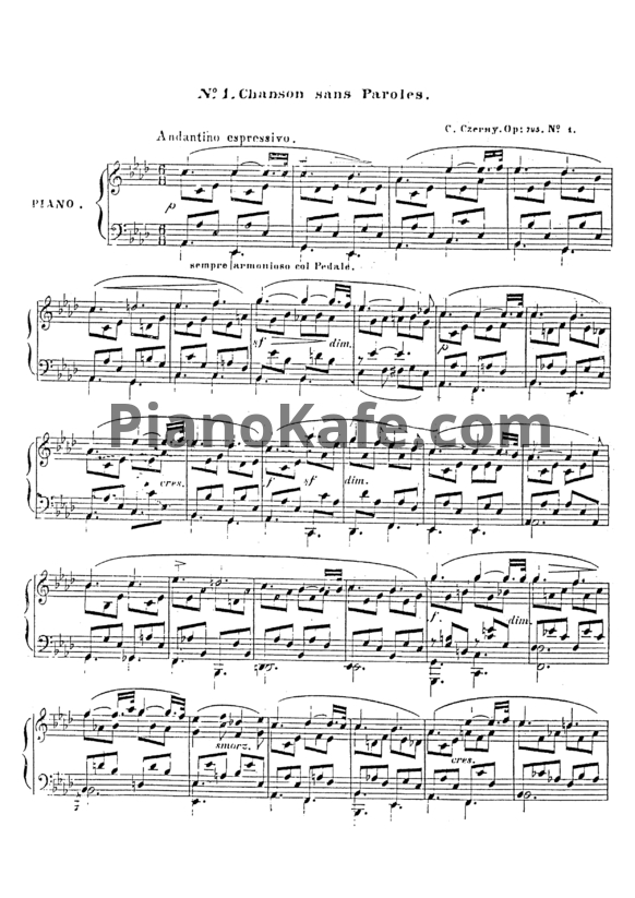 Ноты Карл Черни - Песня без слов (Op. 795, №1) - PianoKafe.com