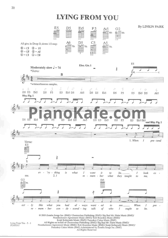 Ноты Linkin Park - Lying from you (Версия 2) - PianoKafe.com