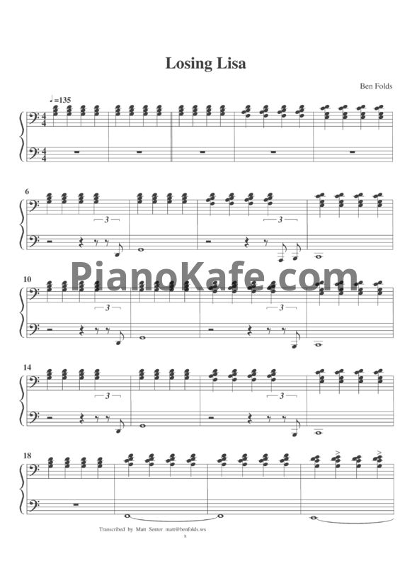 Ноты Ben Folds - Losing Lisa - PianoKafe.com