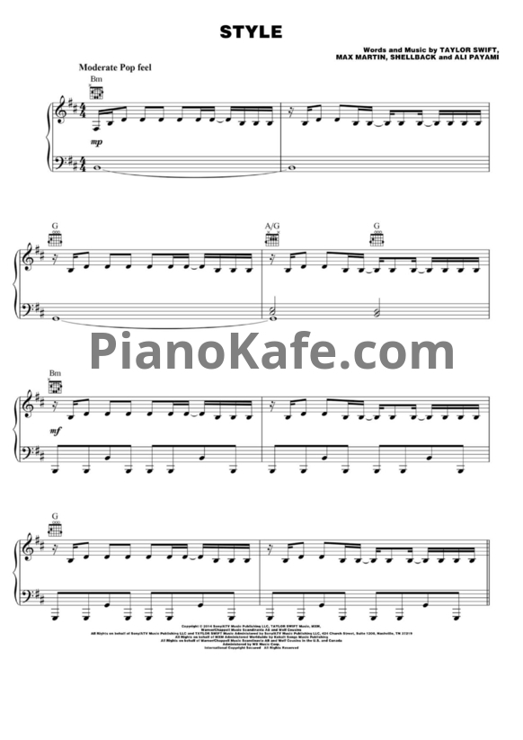 Ноты Taylor Swift - Style (Версия 2) - PianoKafe.com