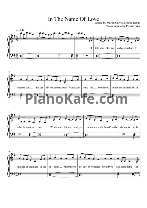 Ноты Martin Garrix & Bebe Rexha - In the name of love - PianoKafe.com