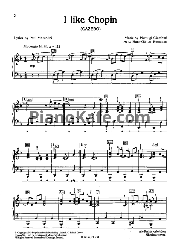 Ноты Gazebo - I like Chopin - PianoKafe.com