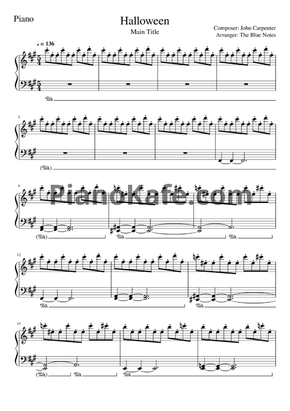 Ноты John Carpenter - Halloween theme - PianoKafe.com