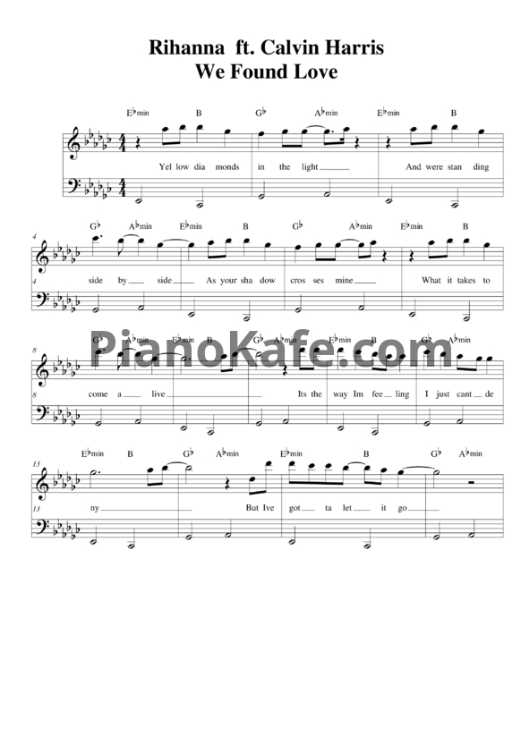 Ноты Rihanna - We found love - PianoKafe.com