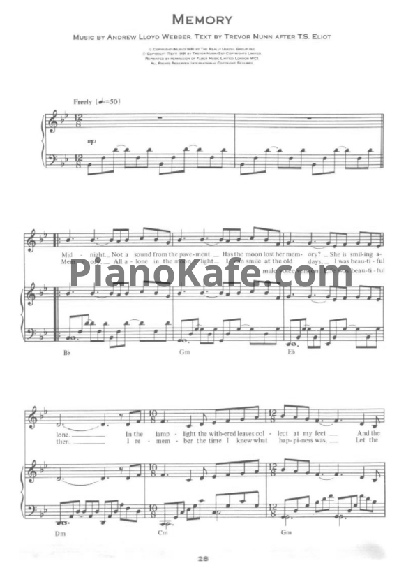 Ноты Barbara Streisand - Memory - PianoKafe.com
