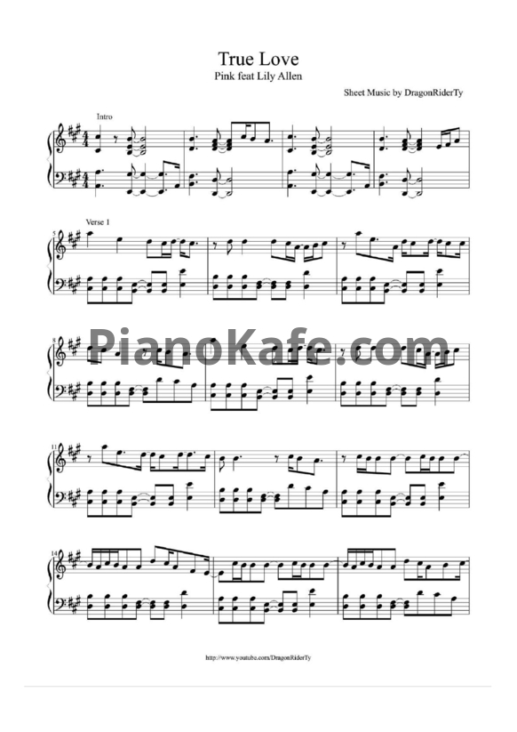 Ноты Pink feat. Lily Allen - True love - PianoKafe.com