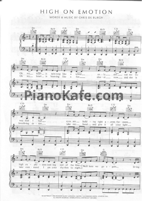 Ноты Chris de Burgh - High on emotion - PianoKafe.com