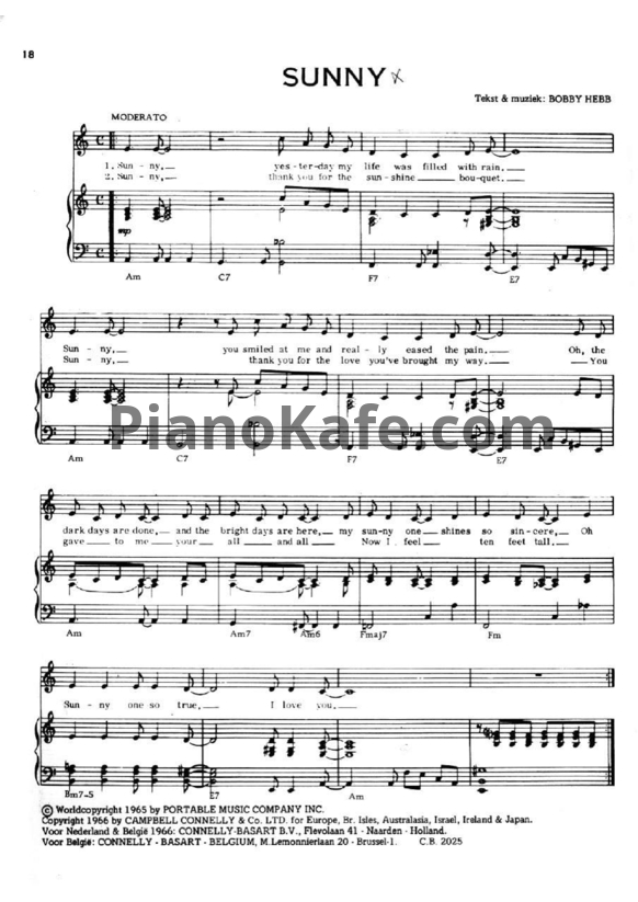Ноты Frank Sinatra - Sunny - PianoKafe.com